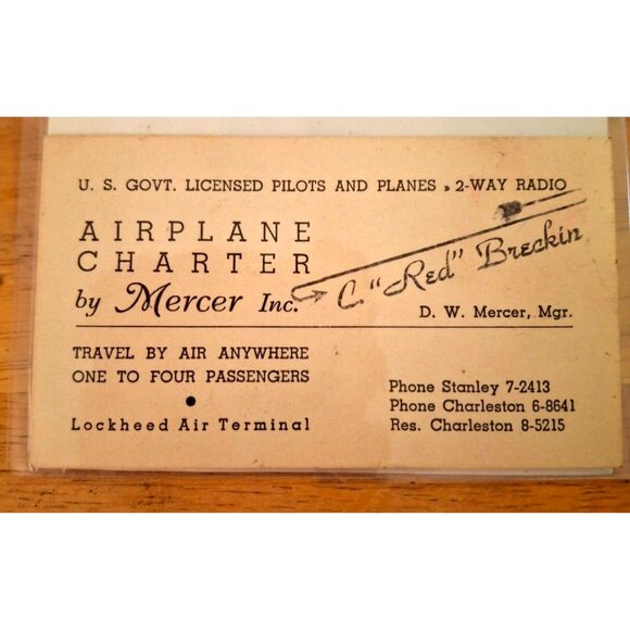Vintage Business Card Airplane Crash Mercer Inc. C. "Red" Breckin 1940s 7pc Set - Picture 1 of 4